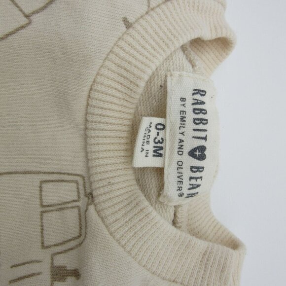 Rabbit and Bear Organic Cotton Beige Sweat Set Trucks Tractors Baby 3 months - Picture 5 of 7